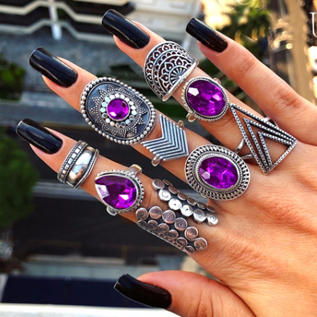 Purple Pretty Ring Set 9pc